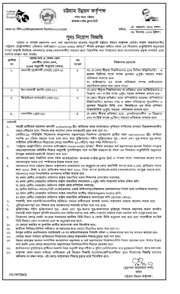 Chittagong Development Authority CDA Job Circular 2021  