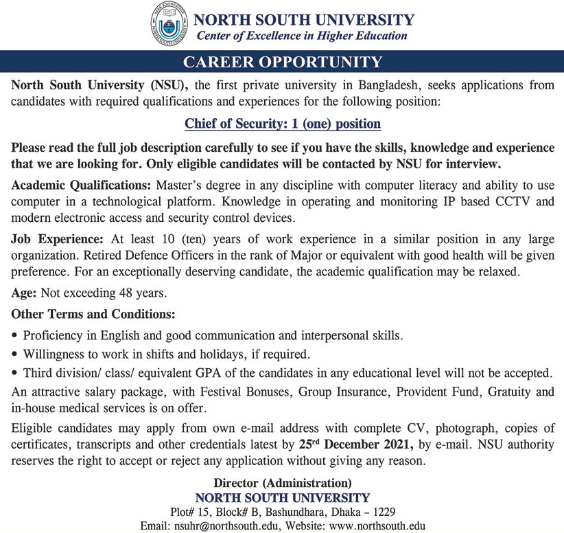 North South University Job Circular 2021 